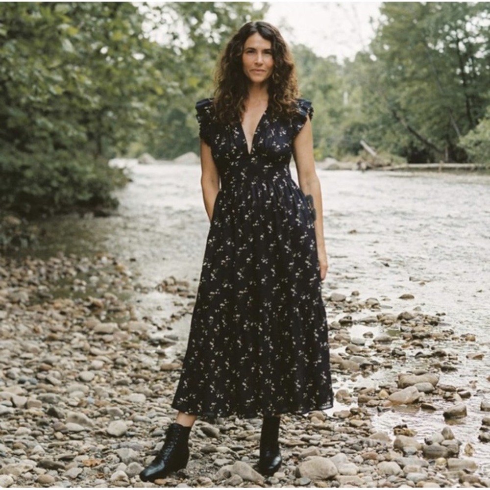 Christy Dawn Aurelia Dress M Noir Dancing Chamomile Ditsy Floral Maxi Black Boho